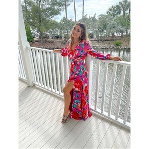 Floral Print Long Sleeve Maxi Formal Dress
